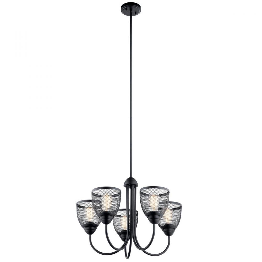 Voclain 17.5" 5 Light Chandelier with Mesh Shade in Black