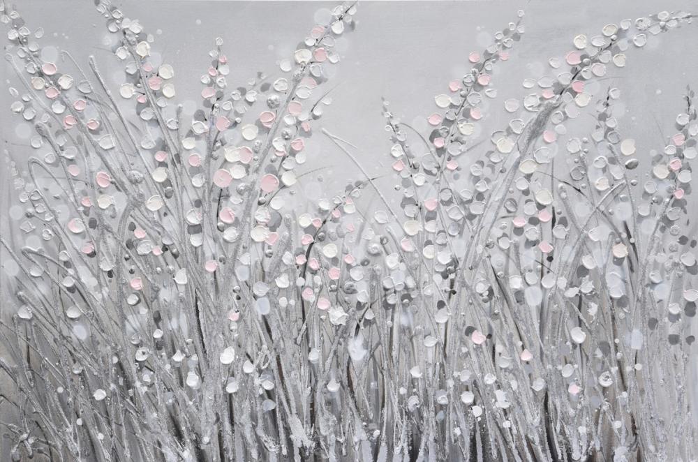 Pampas Pink, White and Grey Abstract Floral Wall Art