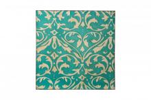  425A50 - Teal Damask Trefoil Wall Art - Distressed Teal/Ivory