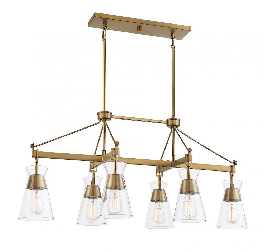 Lakewood 6-Light Linear Chandelier in Warm Brass