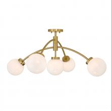  6-6199-5-322 - Redfield 5-Light Convertible Semi-Flush or Pendant in Warm Brass