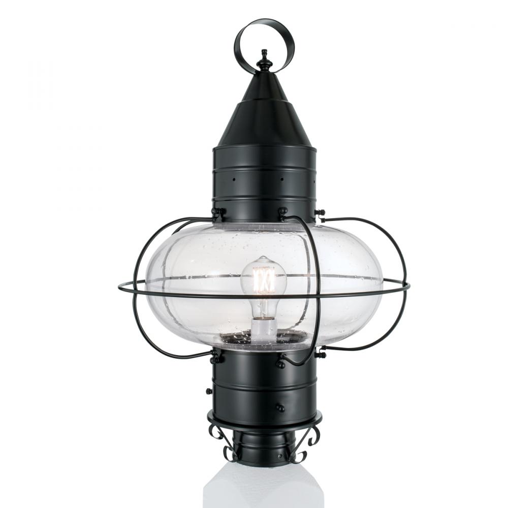 Classic Onion Outdoor Post Light - Black with Seeded Glass