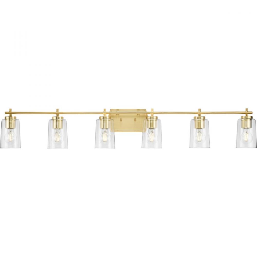 Adley Collection Six-Light New Traditional Satin Brass Clear Glass Bath Vanity Light