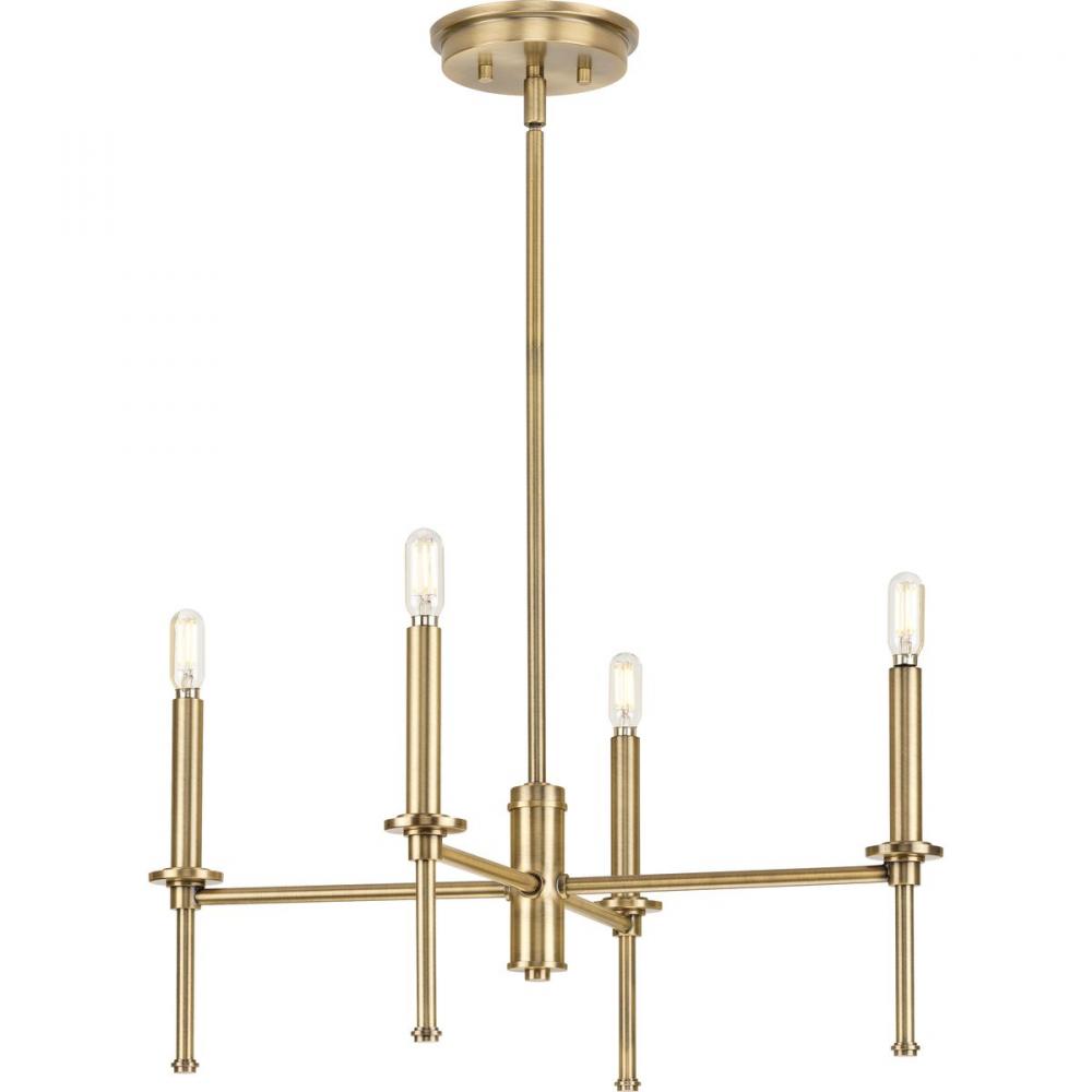 Elara Collection Four-Light New Traditional Vintage Brass  Chandelier Light