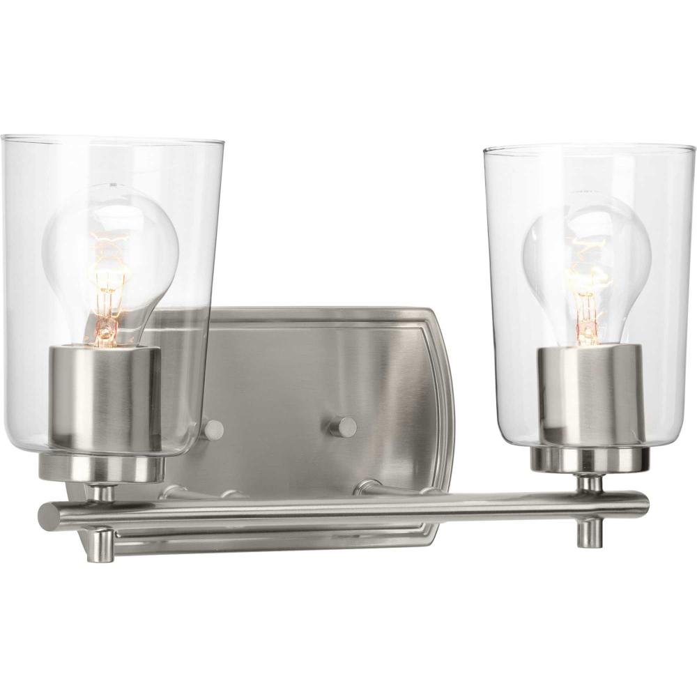 Adley Collection Two-Light Brushed Nickel Clear Glass New Traditional Bath Vanity Light