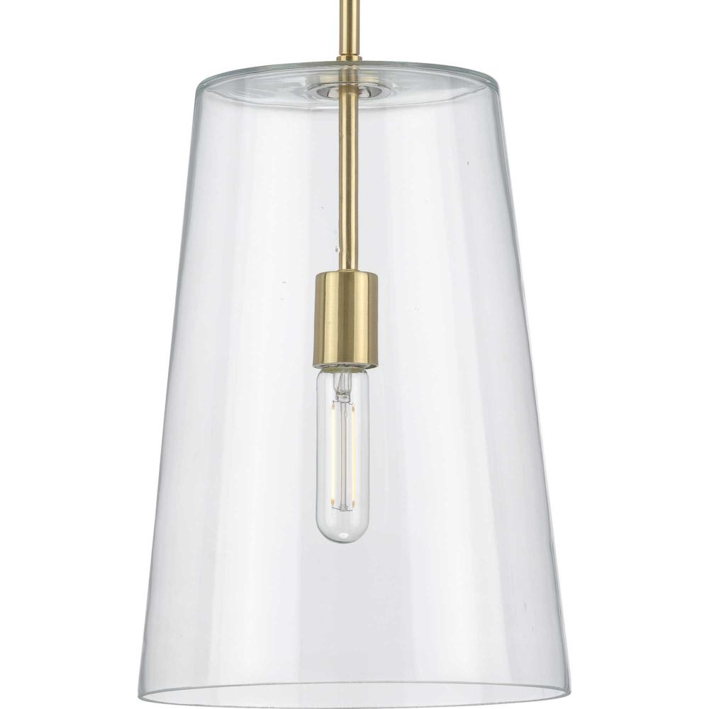 Clarion Collection One-Light Satin Brass Clear Glass Coastal Pendant Light