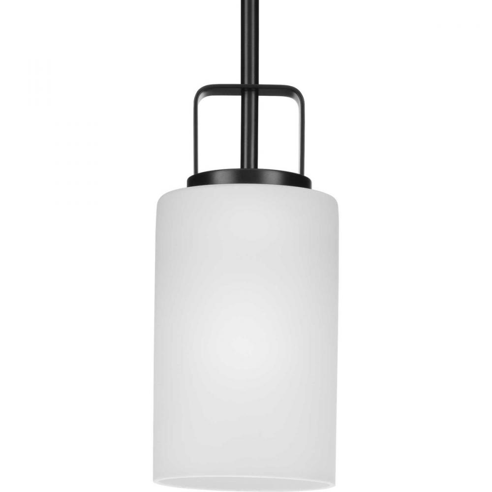 League Collection One-Light Matte Black and Etched Glass Modern Farmhouse Mini-Pendant Hanging Light