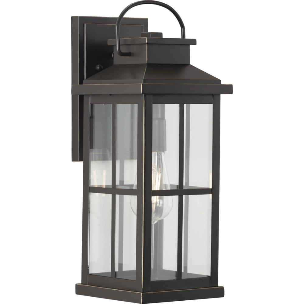 Williamston Collection One-Light Antique Bronze and Clear Glass Transitional Style Large Outdoor Wal