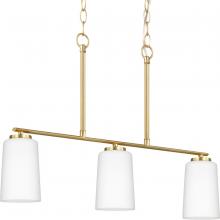 Progress P400348-012 - Adley Collection Three-Light Satin Brass Etched White Glass New Traditional Linear Chandelier