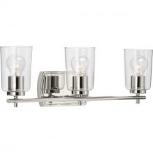 Progress P300156-104 - Adley Collection Three-Light Polished Nickel Clear Glass New Traditional Bath Vanity Light