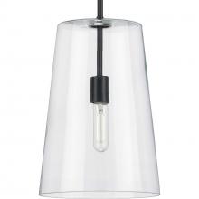 Progress P500242-031 - Clarion Collection One-Light Matte Black Clear Glass Coastal Pendant Light