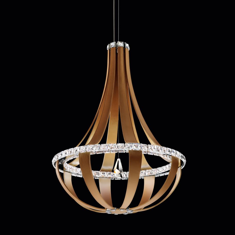 Crystal Empire LED 36in 120V Pendant in White Pass Leather with Clear Crystals from Swarovski