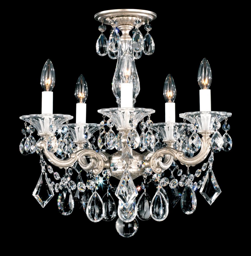 La Scala 5 Light 120V Semi-Flush Mount or Chandelier in Florentine Bronze with Clear Crystals from