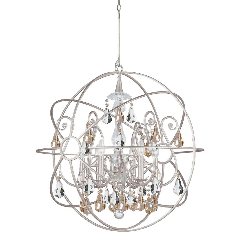 Solaris 6 Light Gold Crystal Olde Silver Sphere Chandelier