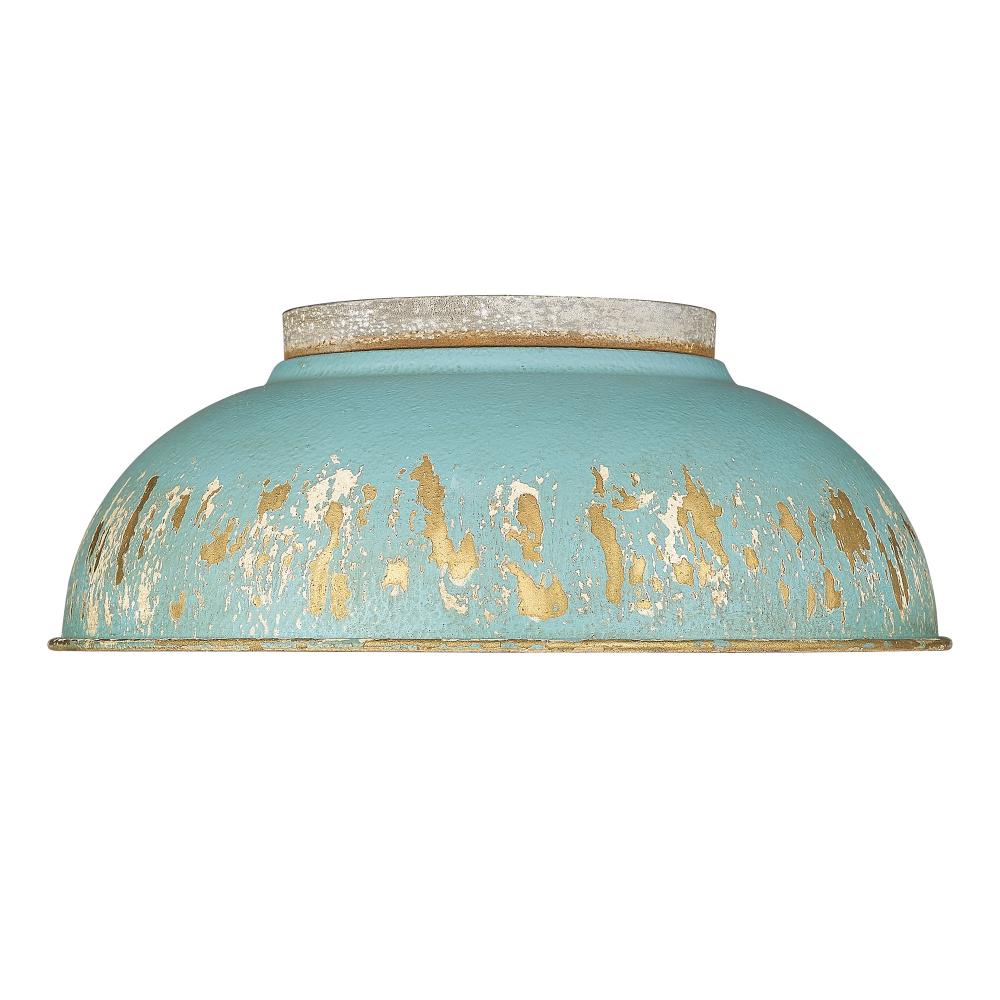 Kinsley Flush Mount in Aged Galvanized Steel with Antique Teal Shade
