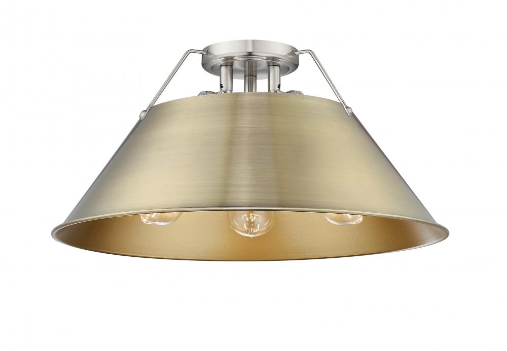 Orwell PW 3 Light Flush Mount in Pewter with Aged Brass shade
