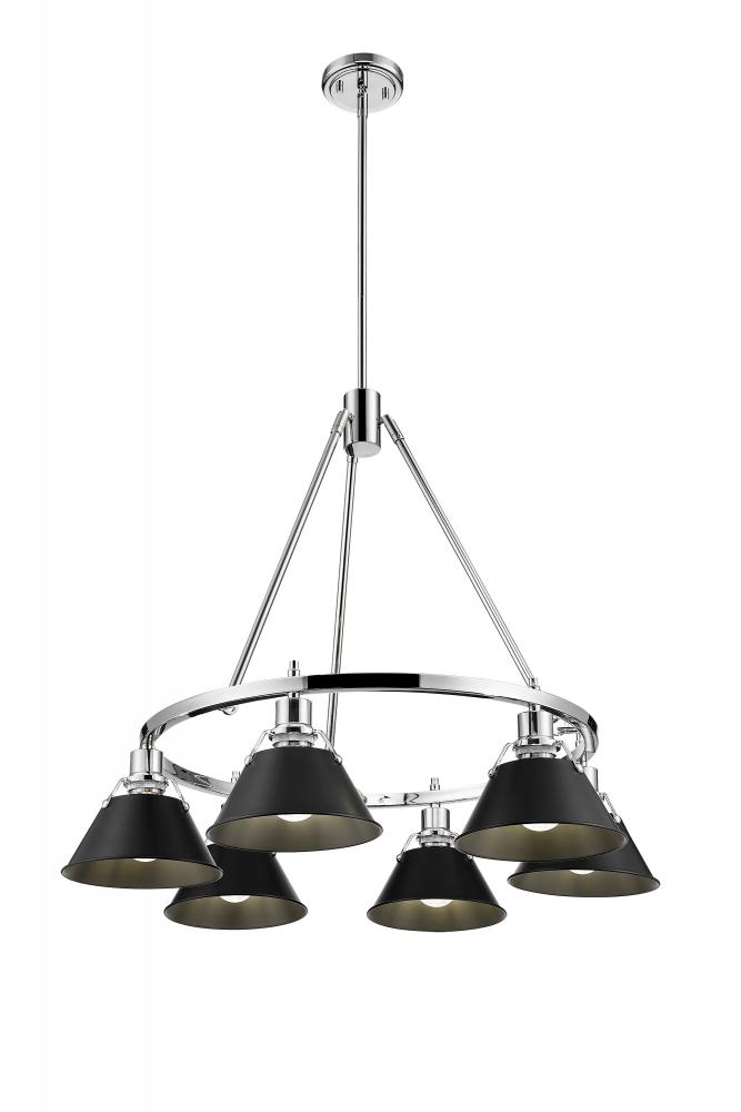 Orwell CH 6 Light Chandelier in Chrome with Matte Black shades