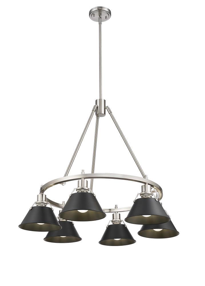 Orwell PW 6 Light Chandelier in Pewter with Matte Black shades