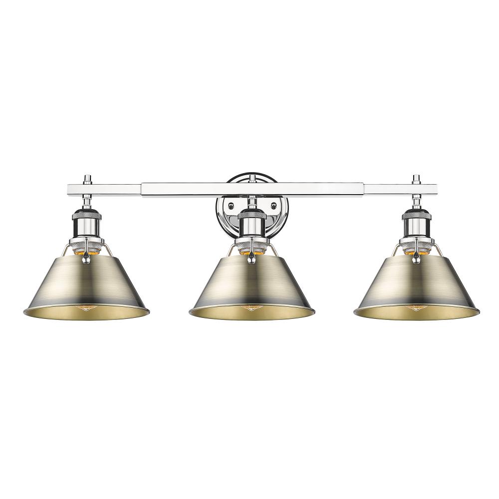 Orwell CH 3 Light Bath Vanity in Chrome with Aged Brass shades