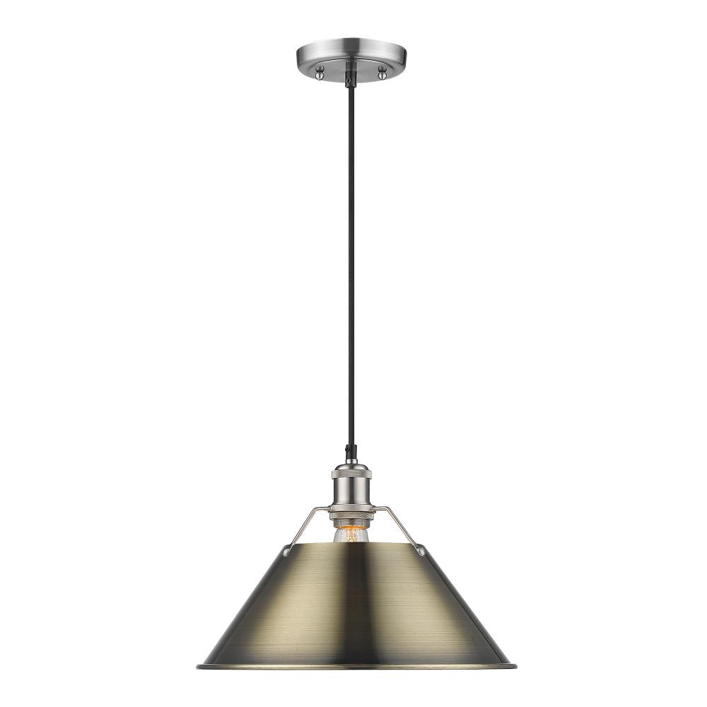 Orwell PW Large Pendant - 14" in Pewter with Aged Brass shade