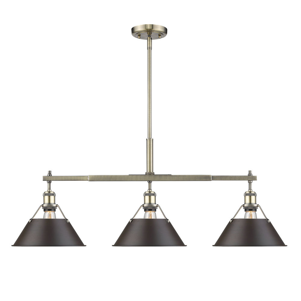 Orwell AB 3 Light Linear Pendant in Aged Brass with Rubbed Bronze shades