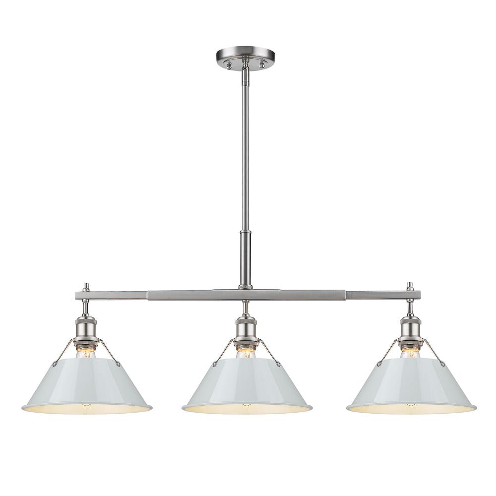 Orwell PW 3 Light Linear Pendant in Pewter with Dusky Blue shades