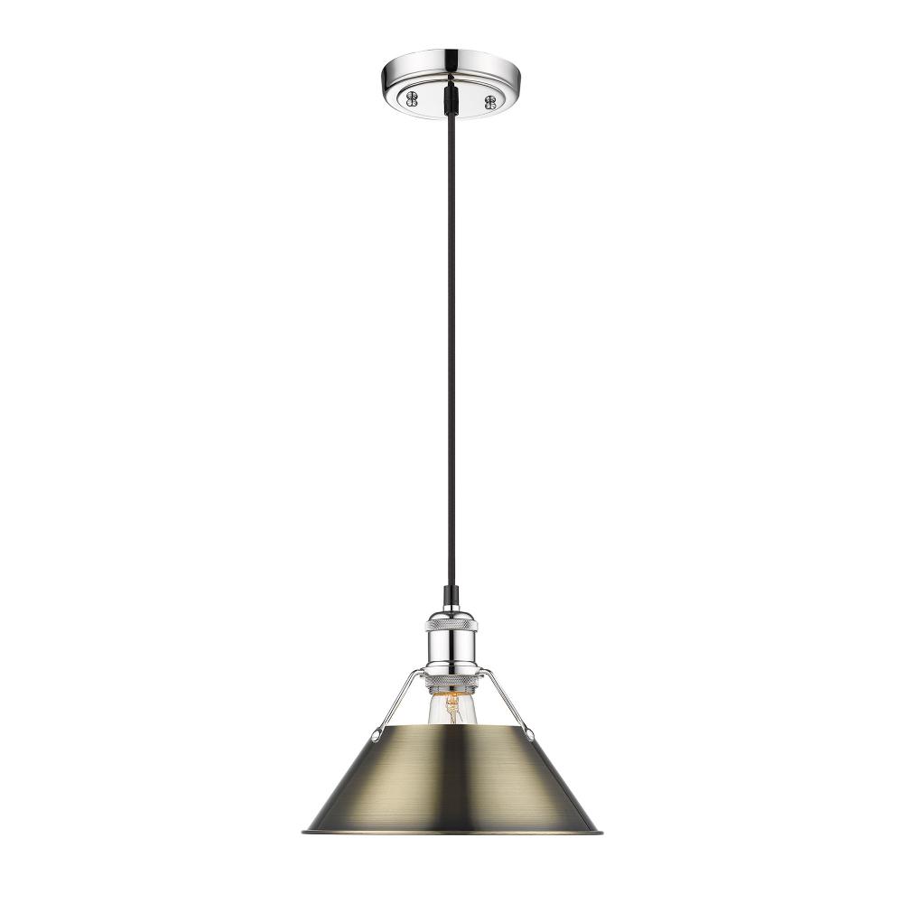 Orwell CH Medium Pendant - 10" in Chrome with Aged Brass shade