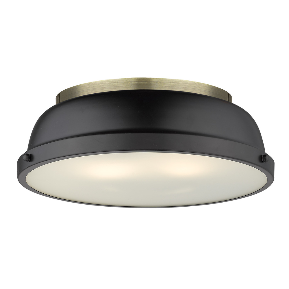 Duncan 14" Flush Mount in Aged Brass with a Matte Black Shade