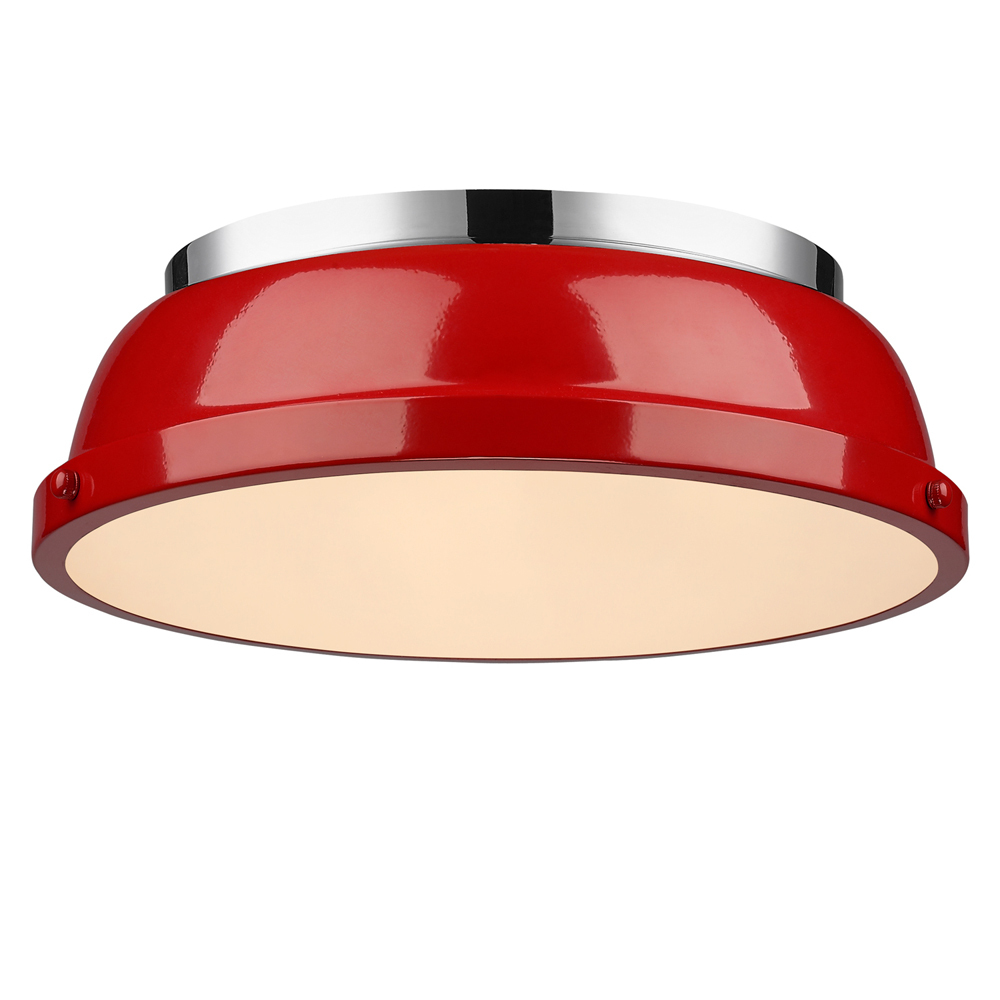 Duncan 14" Flush Mount in Chrome with a Red Shade