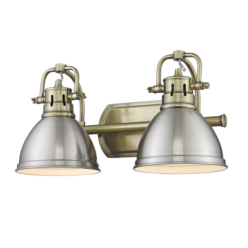Duncan 2 Light Bath Vanity in Aged Brass with Pewter Shades