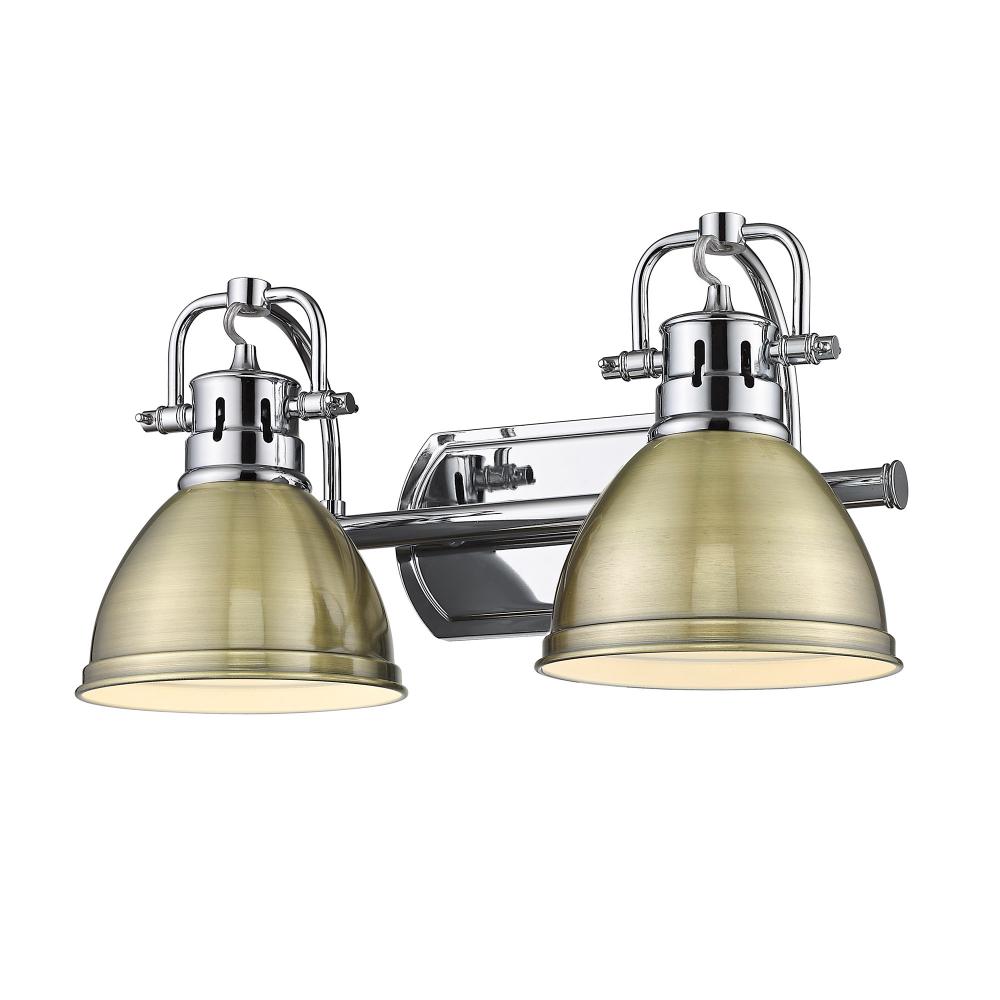 Duncan 2 Light Bath Vanity in Chrome with Aged Brass Shades