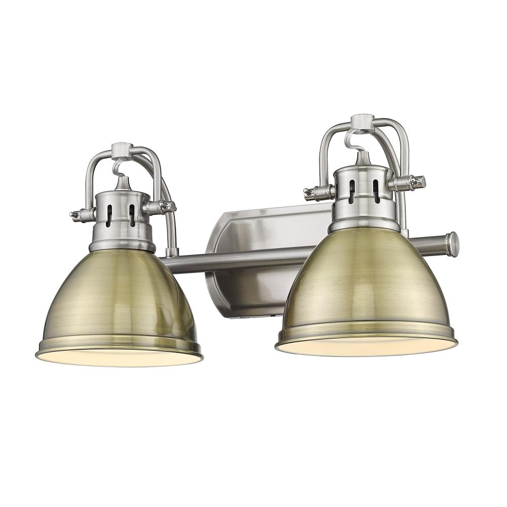 Duncan 2 Light Bath Vanity in Pewter with Aged Brass Shades