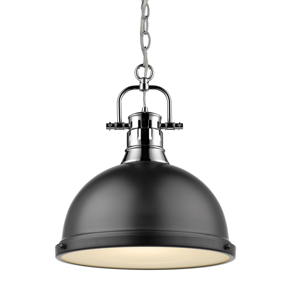 Duncan 1 Light Pendant with Chain in Chrome with a Matte Black Shade