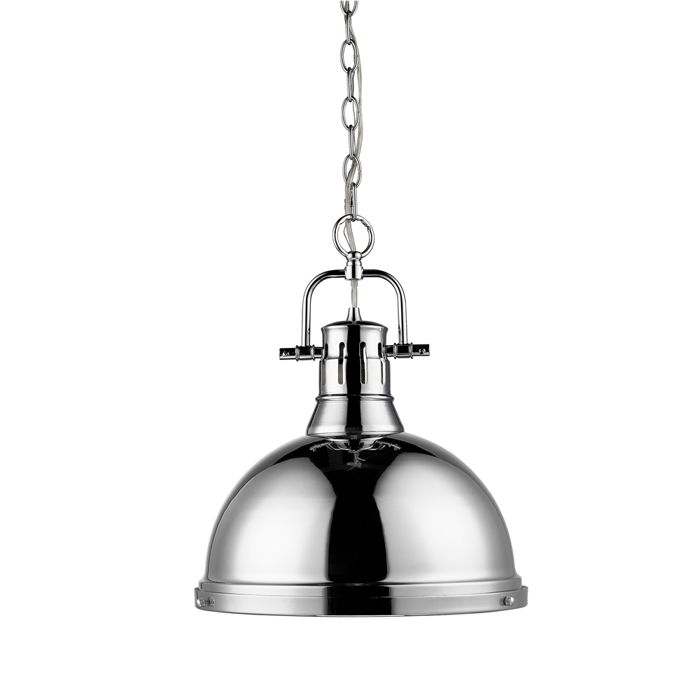 Duncan 1 Light Pendant with Chain in Chrome with a Chrome Shade