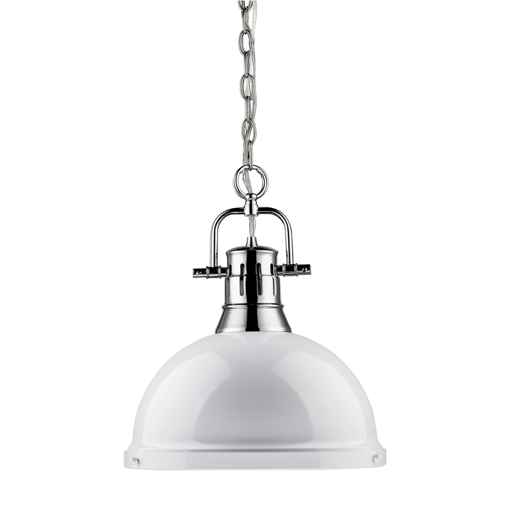 Duncan 1 Light Pendant with Chain in Chrome with a White Shade