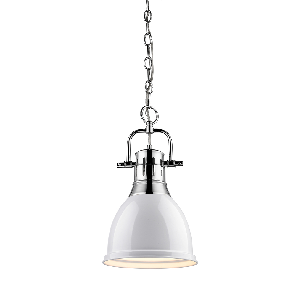 Duncan Small Pendant with Chain in Chrome with a White Shade