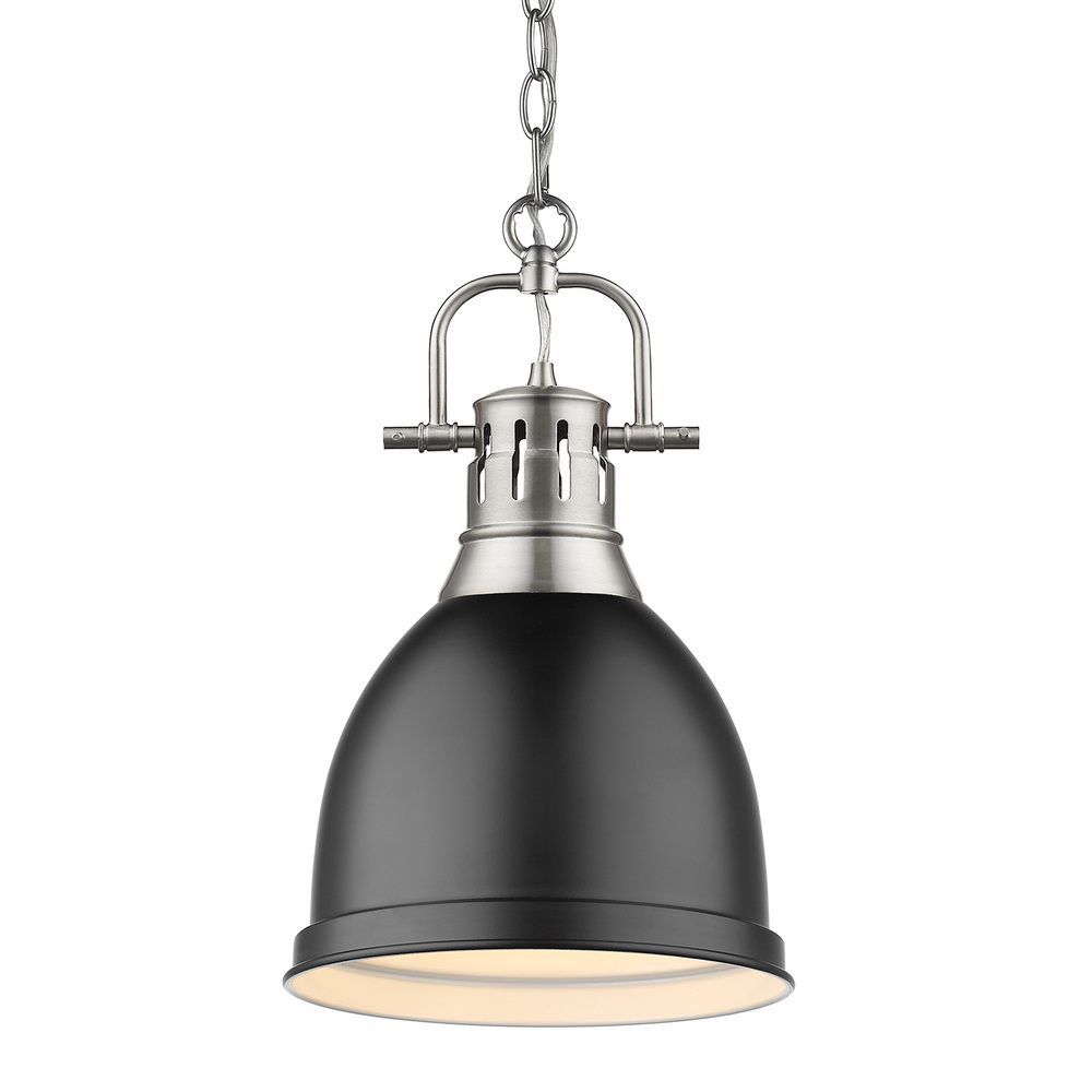 Duncan Small Pendant with Chain in Pewter with a Matte Black Shade