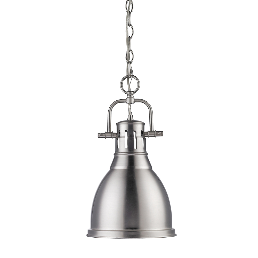 Duncan Small Pendant with Chain in Pewter with a Pewter Shade