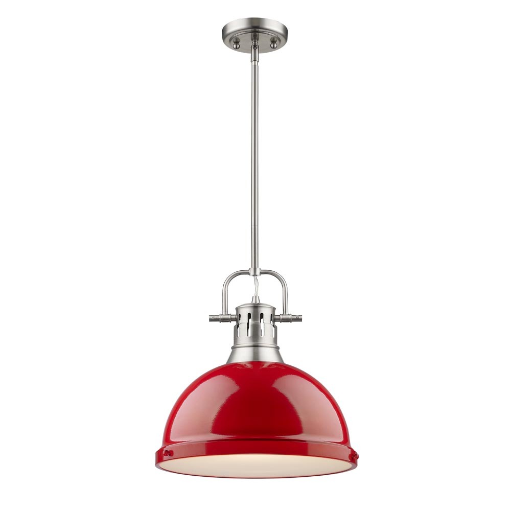 Duncan 1 Light Pendant with Rod in Pewter with a Red Shade