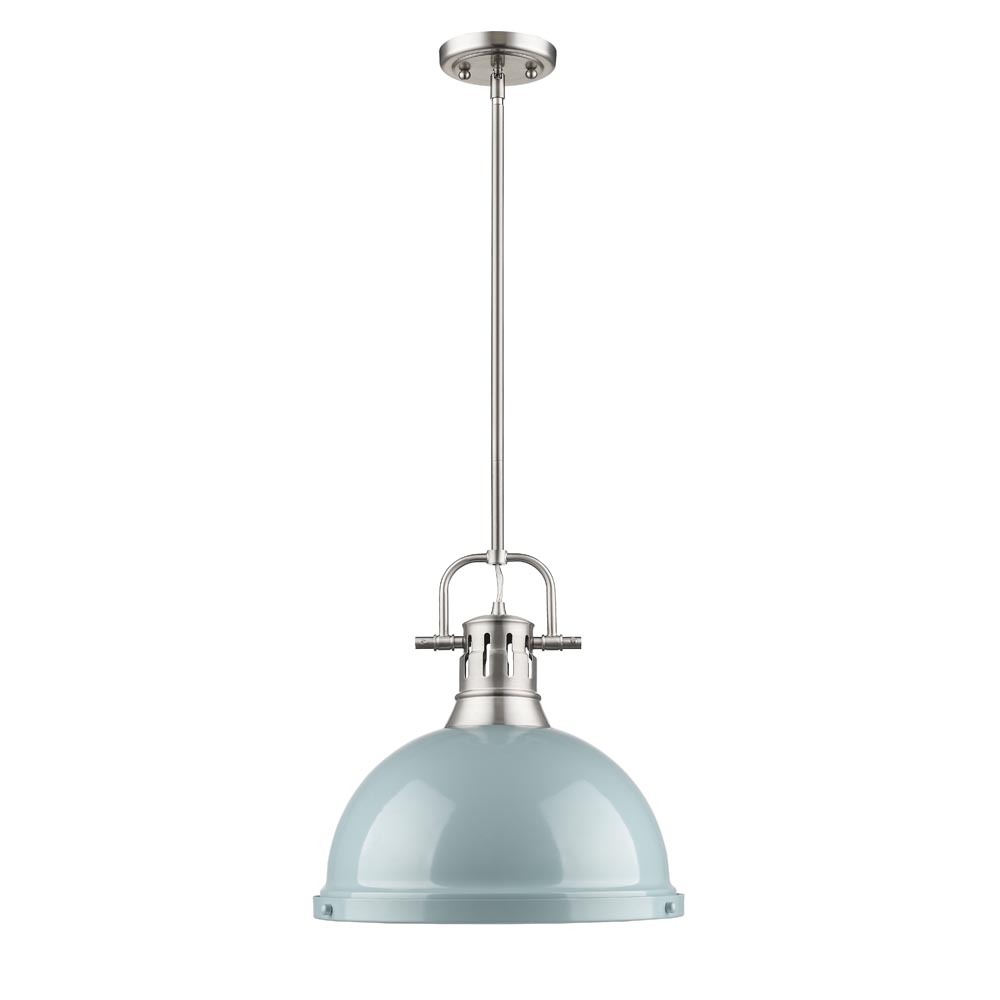 Duncan 1 Light Pendant with Rod in Pewter with a Seafoam Shade