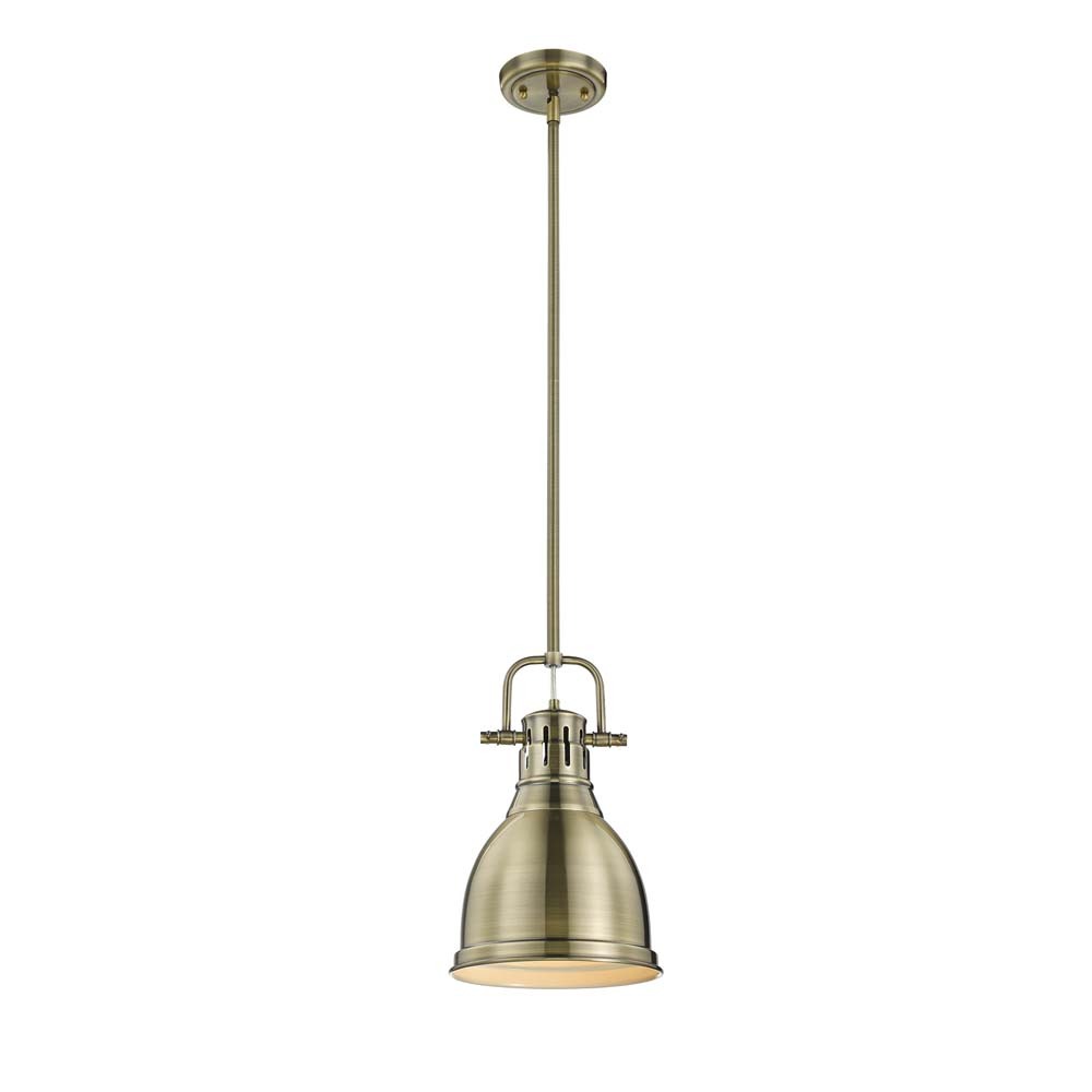 Duncan Small Pendant with Rod in Aged Brass with an Aged Brass Shade