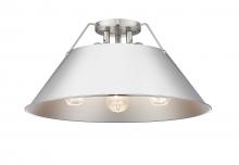 Golden 3306-3FM PW-CH - Orwell PW 3 Light Flush Mount in Pewter with Chrome shade