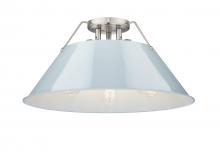 Golden 3306-3FM PW-DB - Orwell PW 3 Light Flush Mount in Pewter with Dusky Blue shade