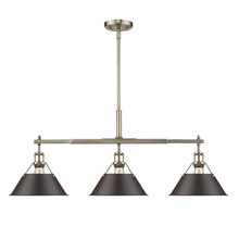 Golden 3306-LP AB-RBZ - Orwell AB 3 Light Linear Pendant in Aged Brass with Rubbed Bronze shades