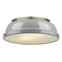 Golden 3602-14 AB-GY - Duncan 14" Flush Mount in Aged Brass with a Gray Shade