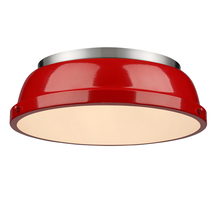 Golden 3602-14 PW-RD - Duncan 14" Flush Mount in Pewter with a Red Shade