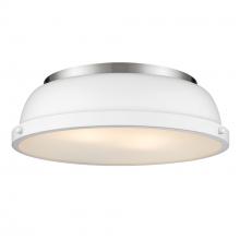 Golden 3602-14 PW-WHT - Duncan 14" Flush Mount in Pewter with a Matte White Shade