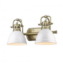 Golden 3602-BA2 AB-WHT - Duncan 2 Light Bath Vanity in Aged Brass with Matte White Shades
