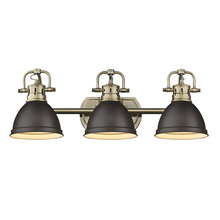 Golden 3602-BA3 AB-RBZ - Duncan 3 Light Bath Vanity in Aged Brass with a Rubbed Bronze Shade