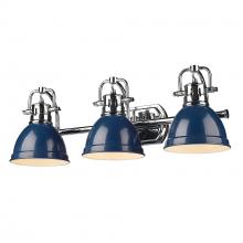 Golden 3602-BA3 CH-NVY - Duncan CH 3 Light Bath Vanity in Chrome with Navy Blue Shade